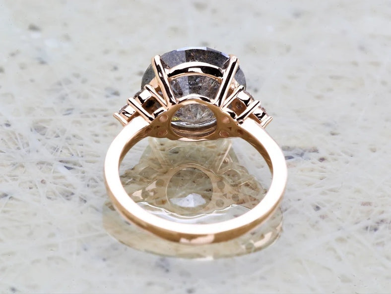 7.78 Carat Vintage Salt and Pepper Diamond Engagement Ring ! Natural Round Cut Diamond ! Natural Diamond For Anniversary Ring ! Gift For Her