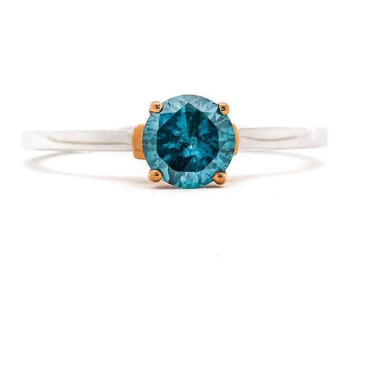 Round Diamond Engagement Ring ! Natural Blue Color Diamond Anniversary Ring ! Gift For Her ! wedding ring