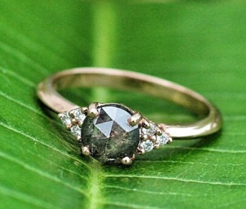 Salt and Pepper Diamond Ring ! Gray Natural Diamond Engagement Ring ! Natural Round Cut Diamond For Diamond Ring ! Gift For Love