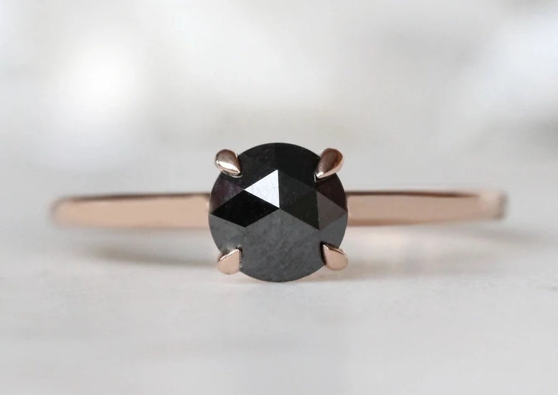 Engagement Ring ! Fancy Black Color Round Rose Cut Diamond Wedding Ring ! Anniversary Gift ! Gift for Her ! 14k White Yellow Rose Gold Ring