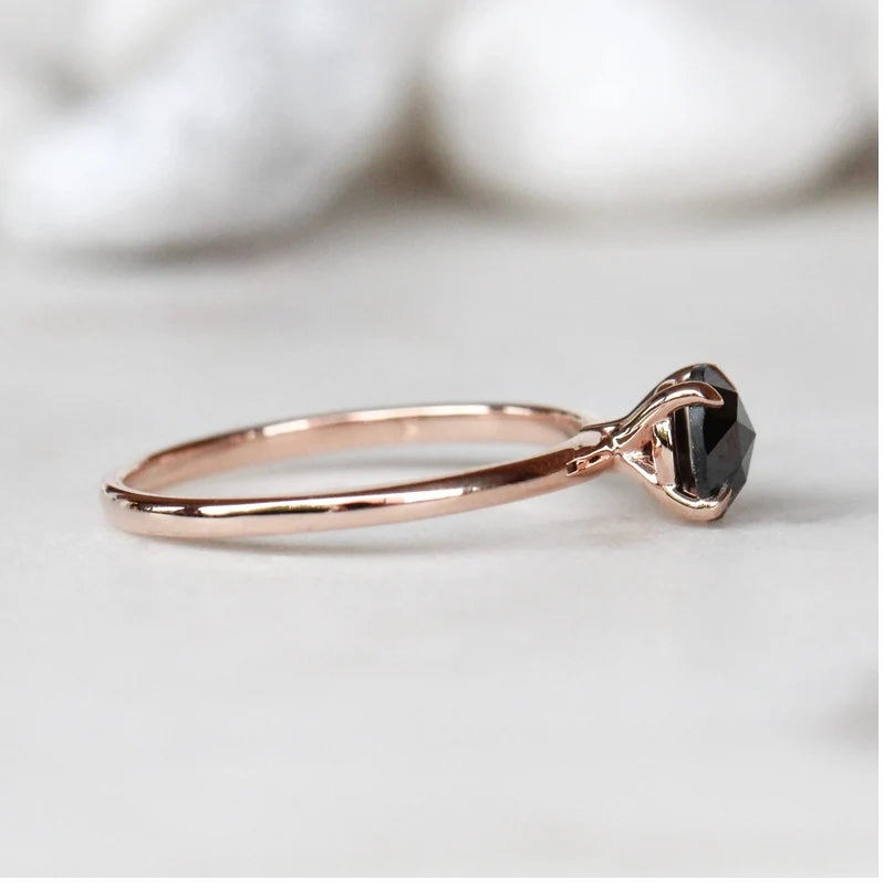 Engagement Ring ! Fancy Black Color Round Rose Cut Diamond Wedding Ring ! Anniversary Gift ! Gift for Her ! 14k White Yellow Rose Gold Ring