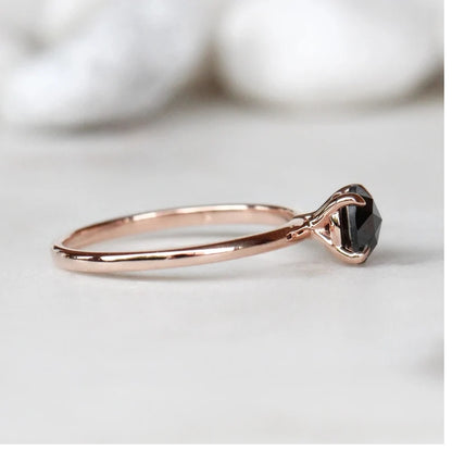 Engagement Ring ! Fancy Black Color Round Rose Cut Diamond Wedding Ring ! Anniversary Gift ! Gift for Her ! 14k White Yellow Rose Gold Ring