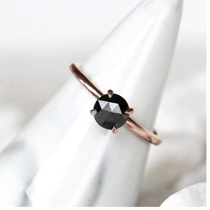 Engagement Ring ! Fancy Black Color Round Rose Cut Diamond Wedding Ring ! Anniversary Gift ! Gift for Her ! 14k White Yellow Rose Gold Ring