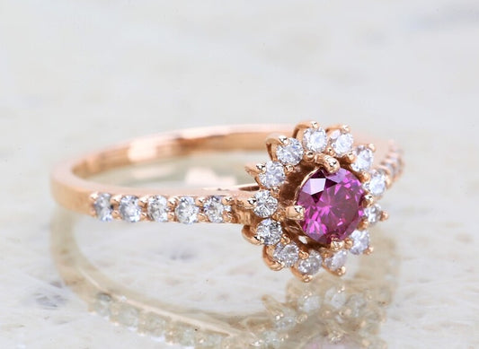 Vintage Pink Diamond Engagement Ring ! Natural Round Cut Diamond ! Natural Diamond For Anniversary Ring ! Diamond Ring