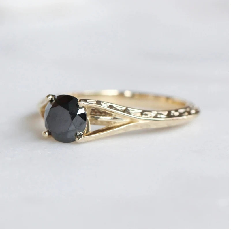 Engagement Ring ! Fancy Black Color Round Diamond Wedding Ring ! Anniversary Gift ! Gift for Her ! Gorgeous 14k White Yellow Rose Gold Ring