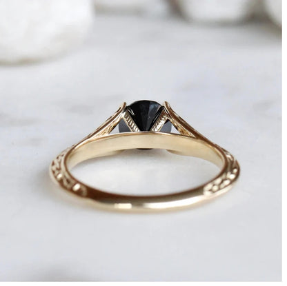 Engagement Ring ! Fancy Black Color Round Diamond Wedding Ring ! Anniversary Gift ! Gift for Her ! Gorgeous 14k White Yellow Rose Gold Ring