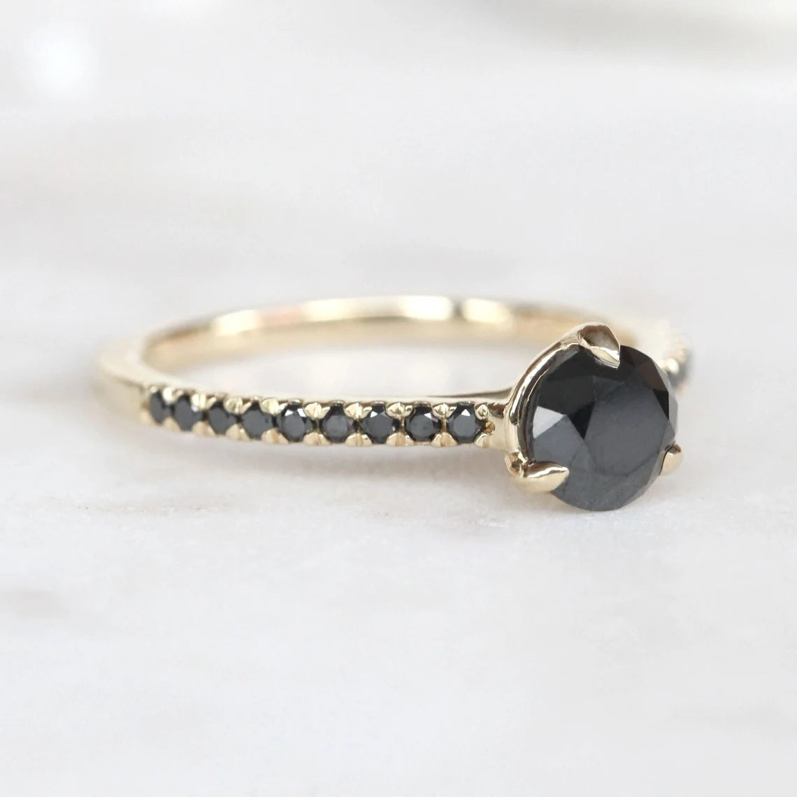 Engagement Ring ! Fancy Black Color Round Diamond Wedding Ring ! Anniversary Gift ! Gift for Her ! 14k White Yellow Rose Gold Ring