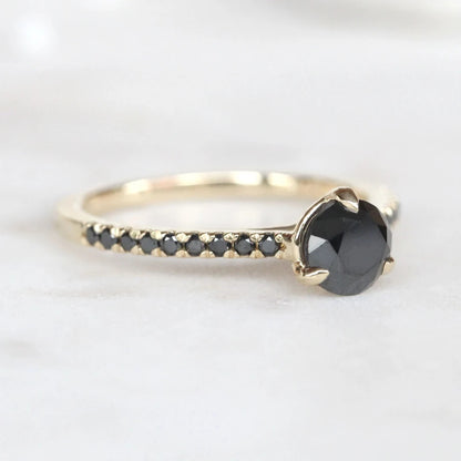 Engagement Ring ! Fancy Black Color Round Diamond Wedding Ring ! Anniversary Gift ! Gift for Her ! 14k White Yellow Rose Gold Ring