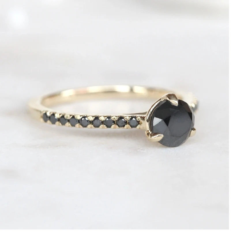 Engagement Ring ! Fancy Black Color Round Diamond Wedding Ring ! Anniversary Gift ! Gift for Her ! 14k White Yellow Rose Gold Ring