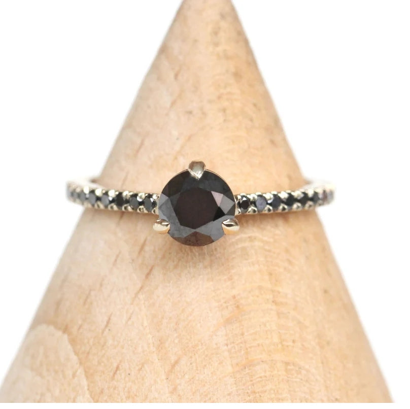 Engagement Ring ! Fancy Black Color Round Diamond Wedding Ring ! Anniversary Gift ! Gift for Her ! 14k White Yellow Rose Gold Ring