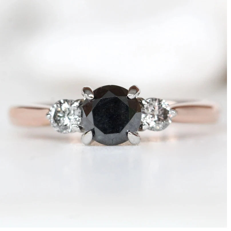 Diamond Ring ! Fancy Black Color Round Diamond Engagement Ring ! Anniversary Gift ! Gift for Her ! 14k White Yellow Rose Gold Ring
