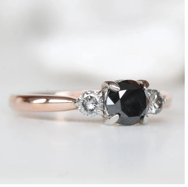 Diamond Ring ! Fancy Black Color Round Diamond Engagement Ring ! Anniversary Gift ! Gift for Her ! 14k White Yellow Rose Gold Ring