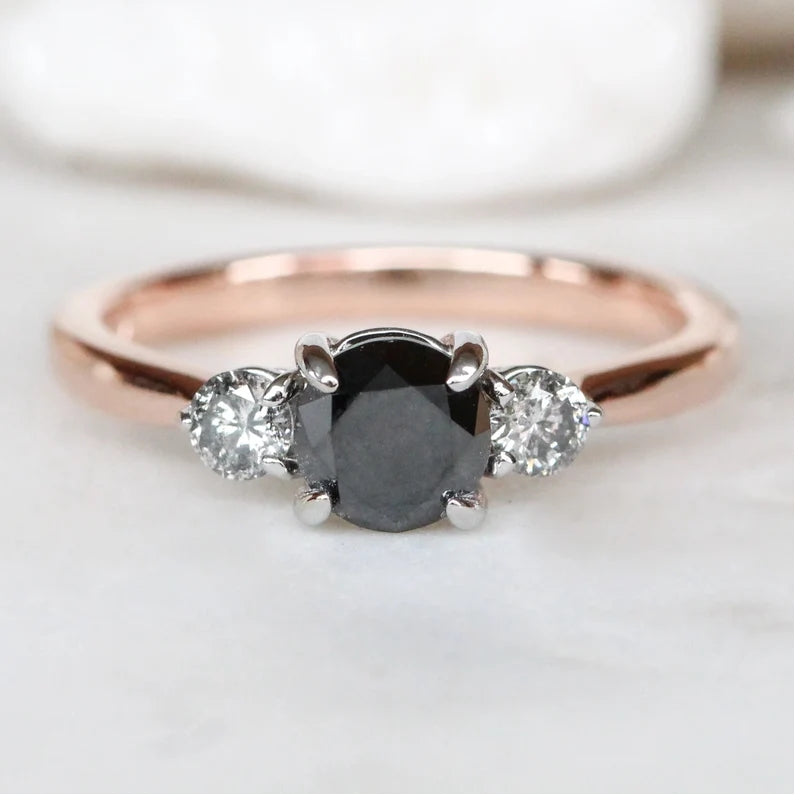 Diamond Ring ! Fancy Black Color Round Diamond Engagement Ring ! Anniversary Gift ! Gift for Her ! 14k White Yellow Rose Gold Ring