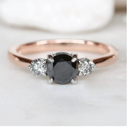 Diamond Ring ! Fancy Black Color Round Diamond Engagement Ring ! Anniversary Gift ! Gift for Her ! 14k White Yellow Rose Gold Ring