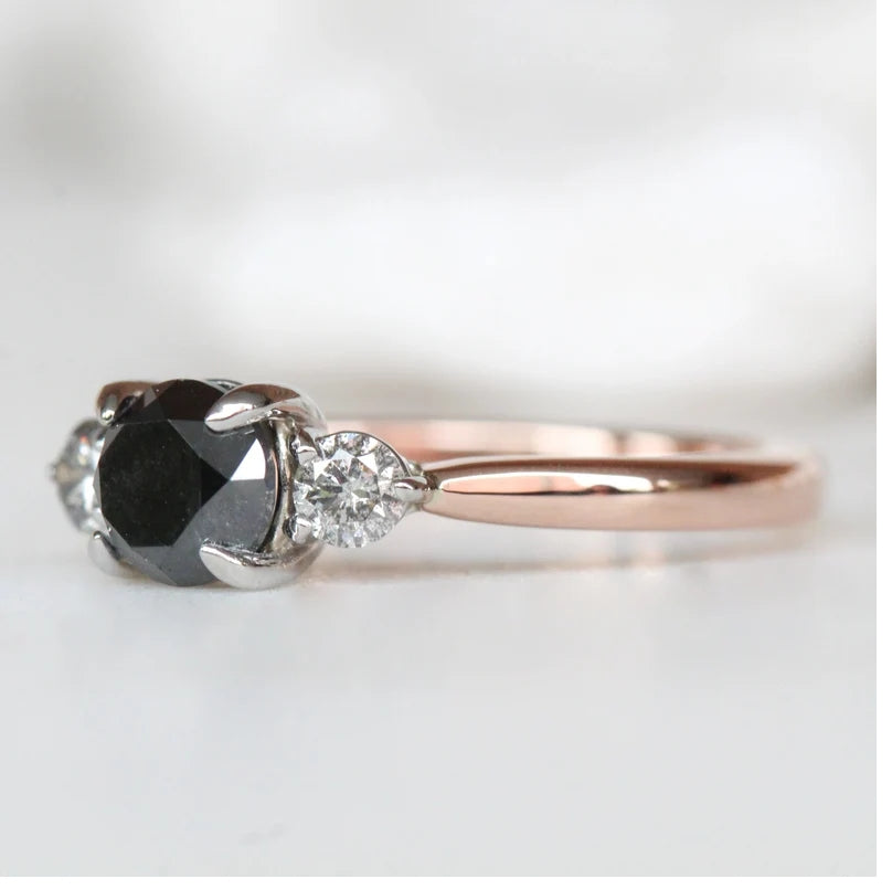 Diamond Ring ! Fancy Black Color Round Diamond Engagement Ring ! Anniversary Gift ! Gift for Her ! 14k White Yellow Rose Gold Ring