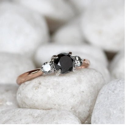 Diamond Ring ! Fancy Black Color Round Diamond Engagement Ring ! Anniversary Gift ! Gift for Her ! 14k White Yellow Rose Gold Ring