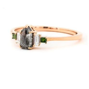 Salt and Pepper Diamond engagement ring vintage wedding ring solitaire ring unique rose gold Shield diamond Wedding anniversary ring