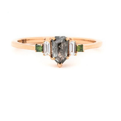 Salt and Pepper Diamond engagement ring vintage wedding ring solitaire ring unique rose gold Shield diamond Wedding anniversary ring