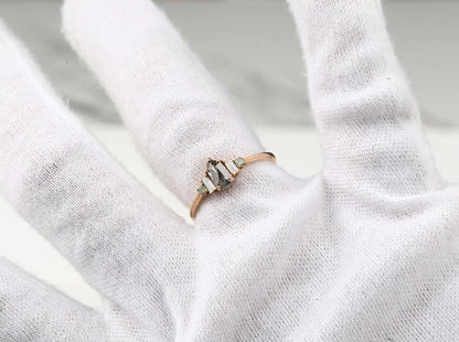 Salt and Pepper Diamond engagement ring vintage wedding ring solitaire ring unique rose gold Shield diamond Wedding anniversary ring