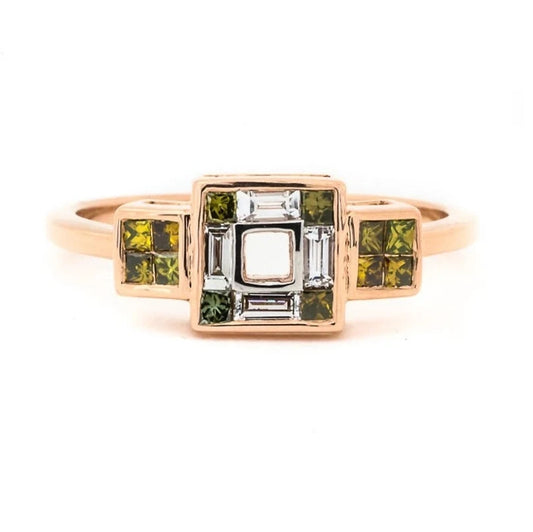 Baguette Engagement Ring / Art Deco Engagement Ring / Green Princess Diamond Ring / Vintage Ring / Art Deco Diamond Ring / Christmas Gift