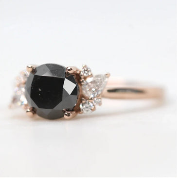 Round Diamond Engagement Ring ! Natural Black Color Diamond Anniversary Ring ! Gift For Her