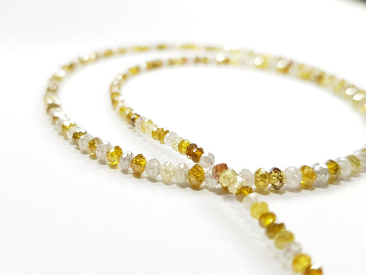 Natural White Yellow Color Polished Loose Diamond Beads 16" Strand Necklace