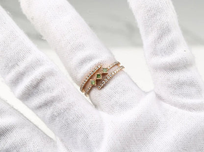 Vintage Diamond engagement ring 14k rose gold diamond band green princess rings art deco ring wedding anniversary promise ring, Gift for Her