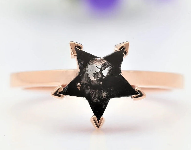 Salt and Pepper Diamond Ring ! Natural Star Cut Diamond Ring ! Natural Diamond For Engagement Ring ! Gift For Her ! Anniversary Ring