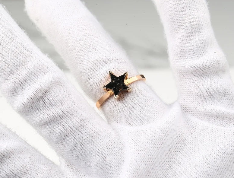 Salt and Pepper Diamond Ring ! Natural Star Cut Diamond Ring ! Natural Diamond For Engagement Ring ! Gift For Her ! Anniversary Ring