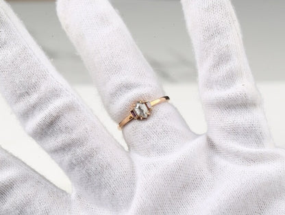 Salt and Pepper Diamond Ring, Shield Diamond Ring, Engagement Ring, 14K Rose Gold Ring, Wedding Ring, Gift For Her