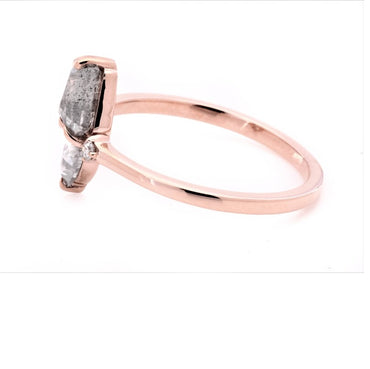 Salt And Pepper Diamond Ring, Coffin Diamond Ring, Engagement Ring, 14K Rose Gold Ring, Wedding Ring, Ring For Women, Art Deco Ring