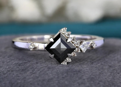 1.09 Cts Natural Square Shape Black Rose Cut Diamond Ring ! Half Halo Ring 14K Gold Engagement Ring ! Anniversary Gift for Her ! Iconic Ring