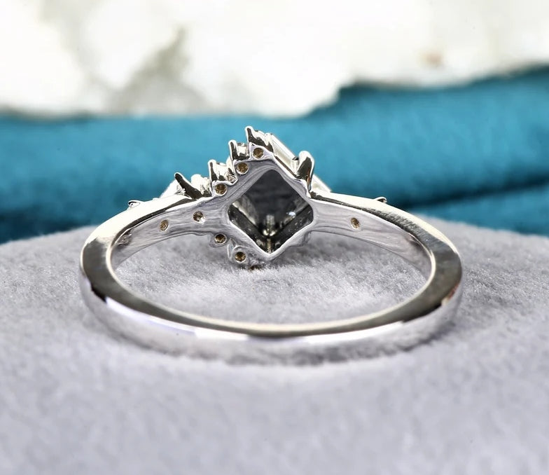 1.09 Cts Natural Square Shape Black Rose Cut Diamond Ring ! Half Halo Ring 14K Gold Engagement Ring ! Anniversary Gift for Her ! Iconic Ring