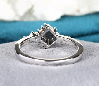 1.09 Cts Natural Square Shape Black Rose Cut Diamond Ring ! Half Halo Ring 14K Gold Engagement Ring ! Anniversary Gift for Her ! Iconic Ring