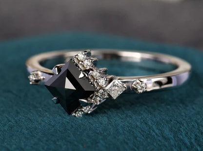 1.09 Cts Natural Square Shape Black Rose Cut Diamond Ring ! Half Halo Ring 14K Gold Engagement Ring ! Anniversary Gift for Her ! Iconic Ring