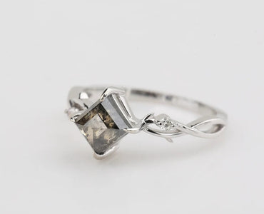 Salt and Pepper Diamond Ring ! Natural Square Cut Diamond ! Natural Brown Color Diamond Engagement Ring Set ! Gift For Her ! Ring Set