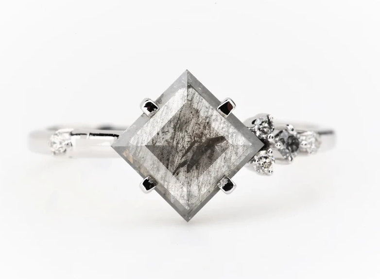 Salt and Pepper Diamond Ring ! Natural Square Cut Diamond Engagement Ring ! Natural Gray Diamond Anniversary Ring ! Gift For Her
