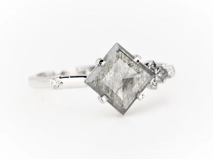 Salt and Pepper Diamond Ring ! Natural Square Cut Diamond Engagement Ring ! Natural Gray Diamond Anniversary Ring ! Gift For Her