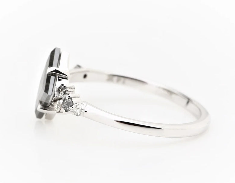 Salt and Pepper Diamond Ring ! Natural Square Cut Diamond Engagement Ring ! Natural Gray Diamond Anniversary Ring ! Gift For Her