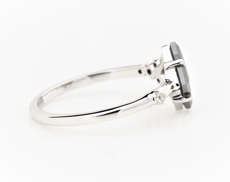 Salt and Pepper Diamond Ring ! Natural Square Cut Diamond Engagement Ring ! Natural Gray Diamond Anniversary Ring ! Gift For Her