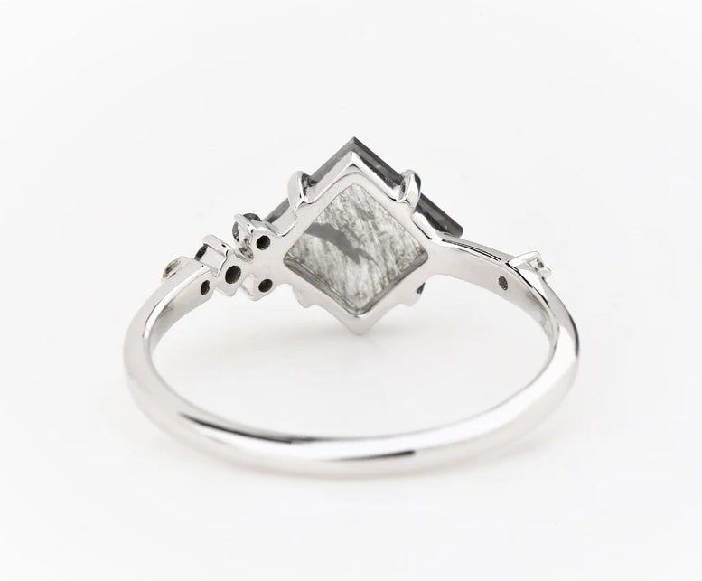 Salt and Pepper Diamond Ring ! Natural Square Cut Diamond Engagement Ring ! Natural Gray Diamond Anniversary Ring ! Gift For Her