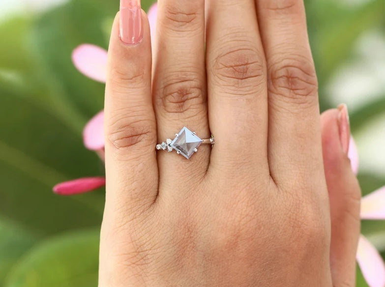 Salt and Pepper Diamond Ring ! Natural Square Cut Diamond Engagement Ring ! Natural Gray Diamond Anniversary Ring ! Gift For Her
