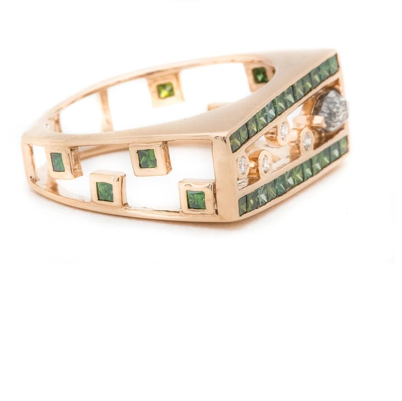 Art Deco Diamond Engagement Ring, 14K Gold Princess Diamond Ring, Green Diamond Ring, Princess Cut Diamonds, Men Gift Ring