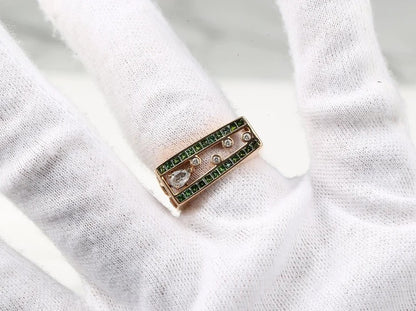 Art Deco Diamond Engagement Ring, 14K Gold Princess Diamond Ring, Green Diamond Ring, Princess Cut Diamonds, Men Gift Ring