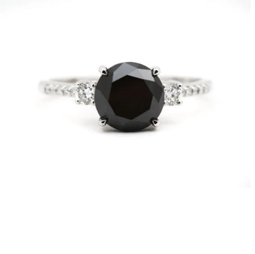 Black Color Round Diamond Ring Engagement Wedding Gift Ring 2.55 CT Anniversary Ring for Her