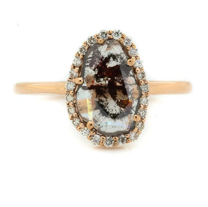Salt and Pepper Diamond Ring ! Natural Diamond Slice Ring ! Engagement Ring ! 14K Gold Ring For Wedding Gift ! Anniversary Gift