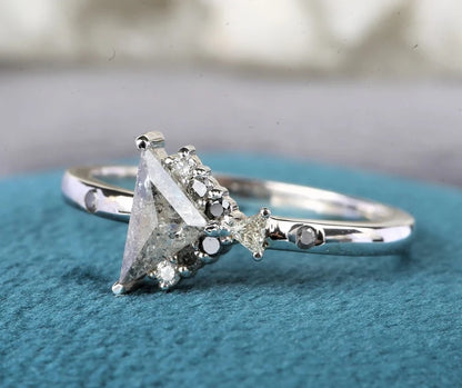 Salt and Pepper diamond Ring, Triangle Wedding Ring, triangle diamond ring, salt and pepper engagement ring, Anniversary Ring Gift for Her