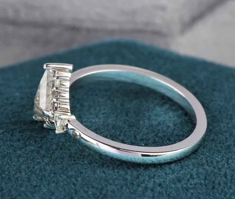 Salt and Pepper diamond Ring, Triangle Wedding Ring, triangle diamond ring, salt and pepper engagement ring, Anniversary Ring Gift for Her