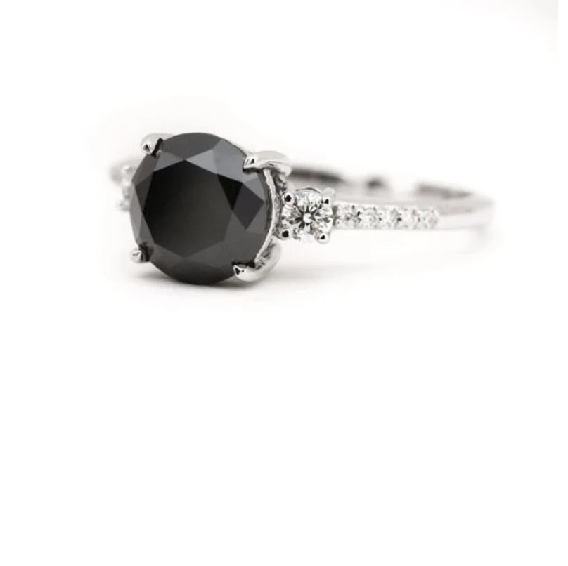 Black Color Round Diamond Ring Engagement Wedding Gift Ring 2.55 CT Anniversary Ring for Her