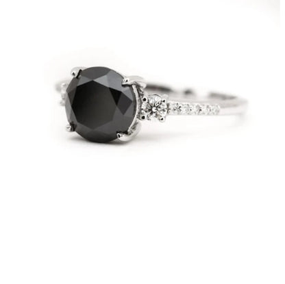 Black Color Round Diamond Ring Engagement Wedding Gift Ring 2.55 CT Anniversary Ring for Her